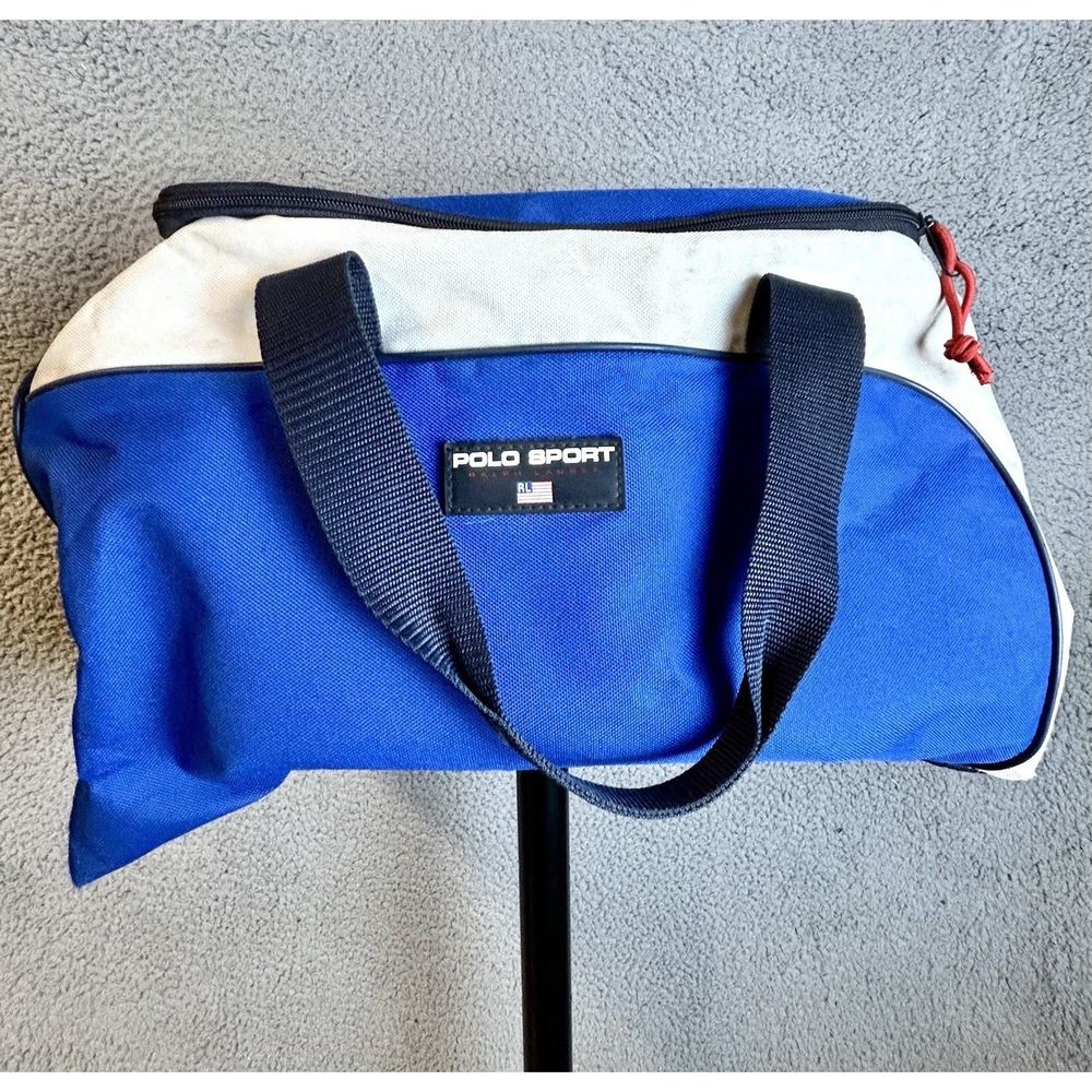 VTG Polo Sport Ralph Lauren Tote Blue White Expandable Duffle Bag (read desc)